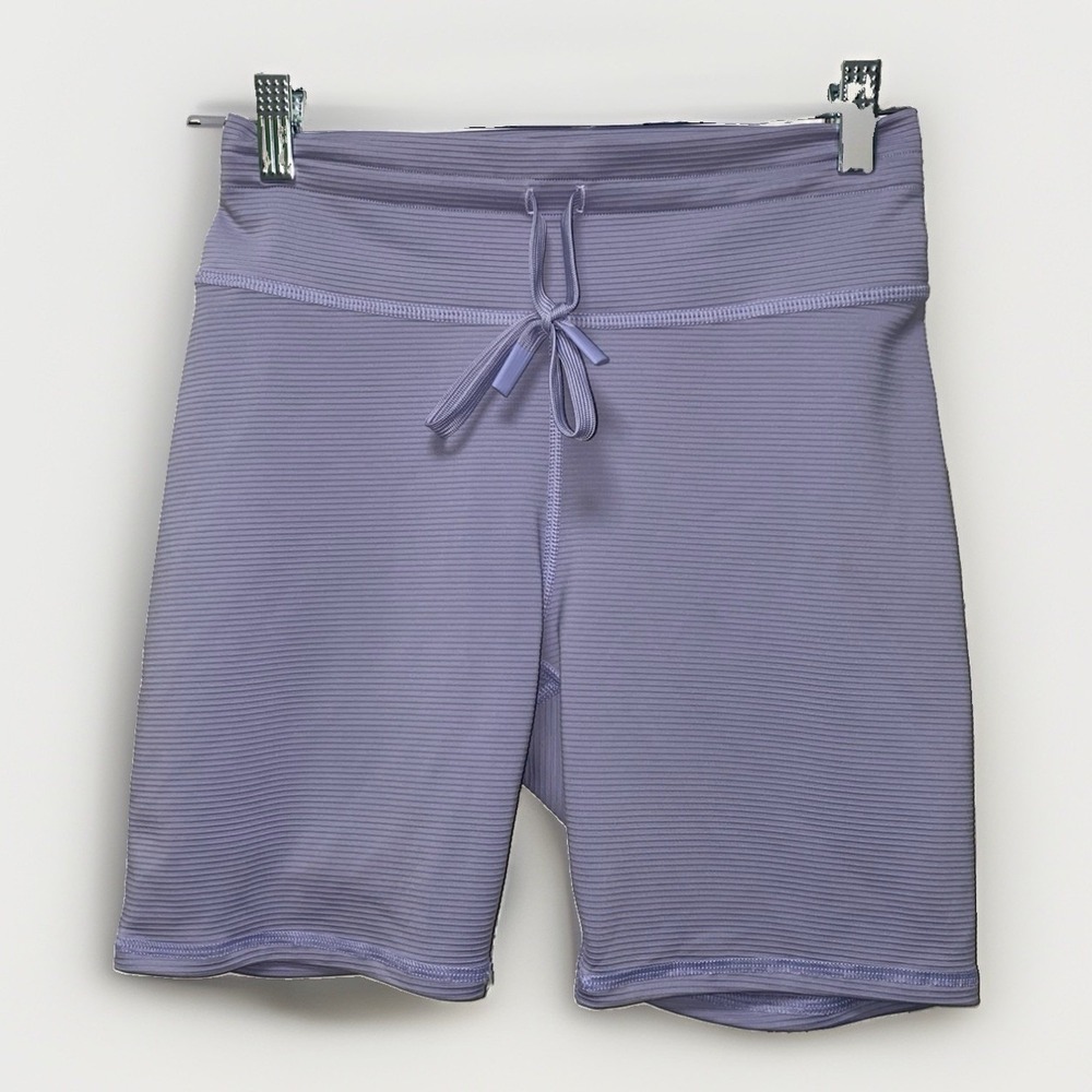 Becco Women's High Rise Light Violet Purple Ribbed Biker Shorts Drawstring Large